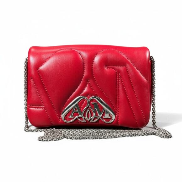 Alexander McQueen Handbags - Alexander McQueen Small Seal Bag Blood Red Silver NWT